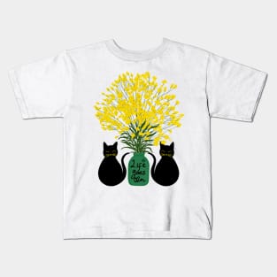 Black Cat and Yellow Flower Kids T-Shirt